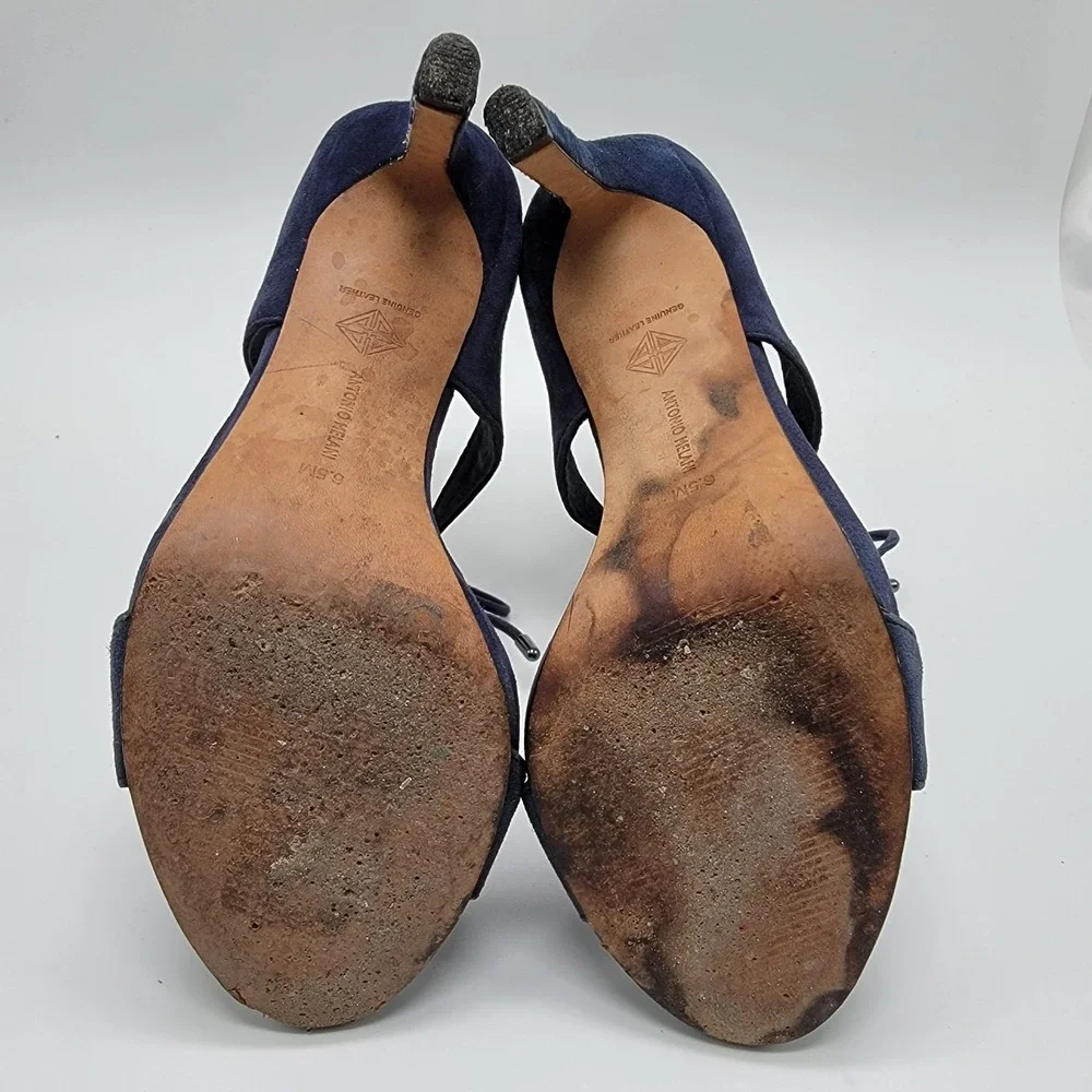 Antonio Melani Navy Blue Suede Sandals Women's Sz 6.5 Leather Sole Sexy Heels